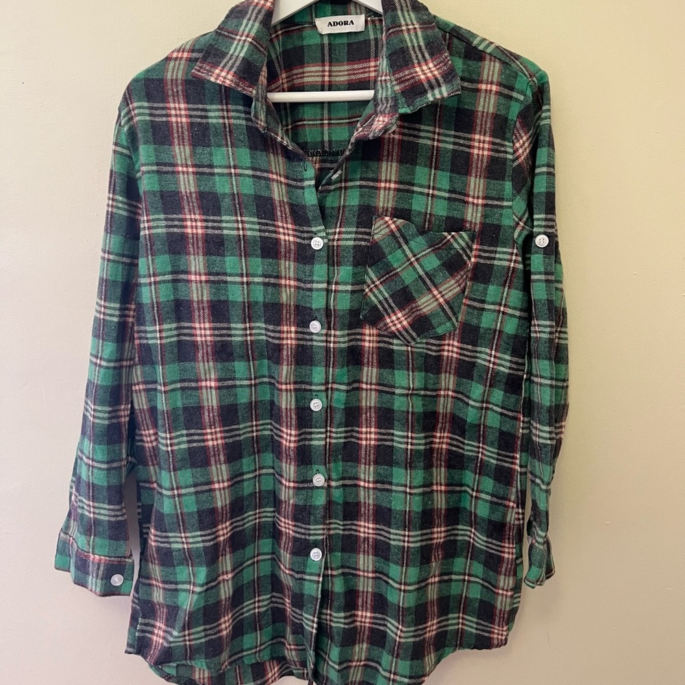 ADORA Green and Pink Checkered Blouse